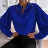 Women Shirt Stand Collar Lantern Long Sleeve Single Breasted Shirt Tops Solid Color Loose Fit Casual Shirt