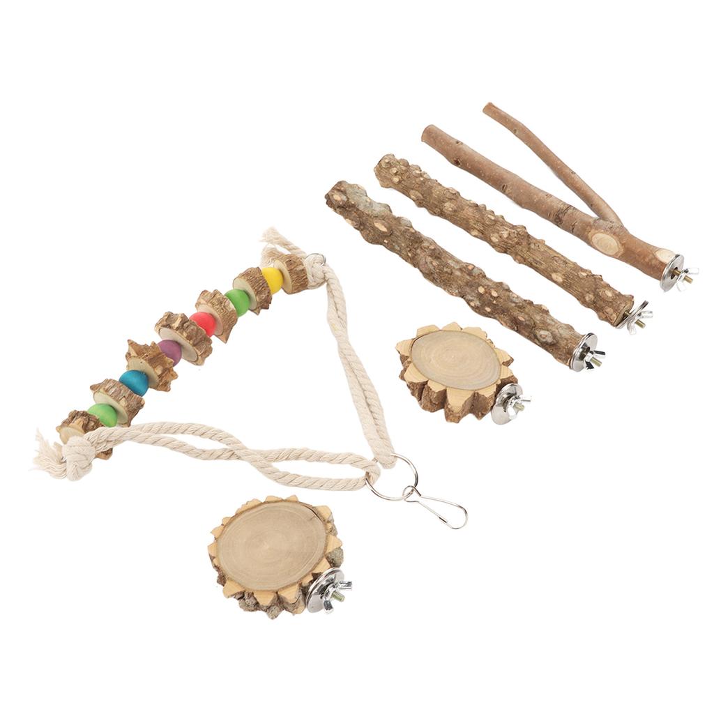 Sada bidýlek pro papoušky Broušení zobáku a drápů Dřevěná tyč Větev Platforma Houpačka Stojan pro ptáky Kousací sada pro