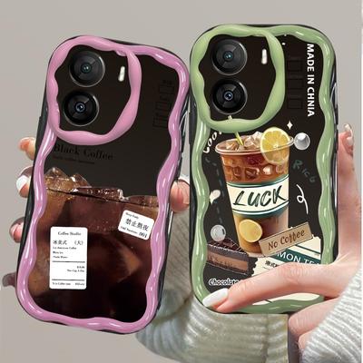 Silikon Soft Wave Hülle Glänzend Mode Zitrone Kaffee Tee Schale Handy Schwarz Backcover für Oppo Vivo Realme Infinix