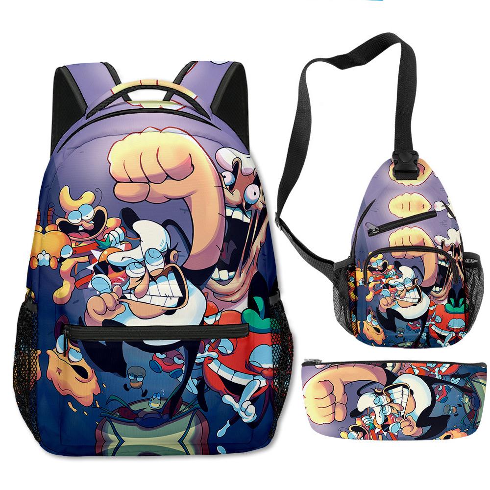Klassisch Neuheit Eigenartig Cool Pizza Turm 3D Druck 3er Set Schultaschen Multifunktionale Reise Rucksack Brusttasche Federmäppchen