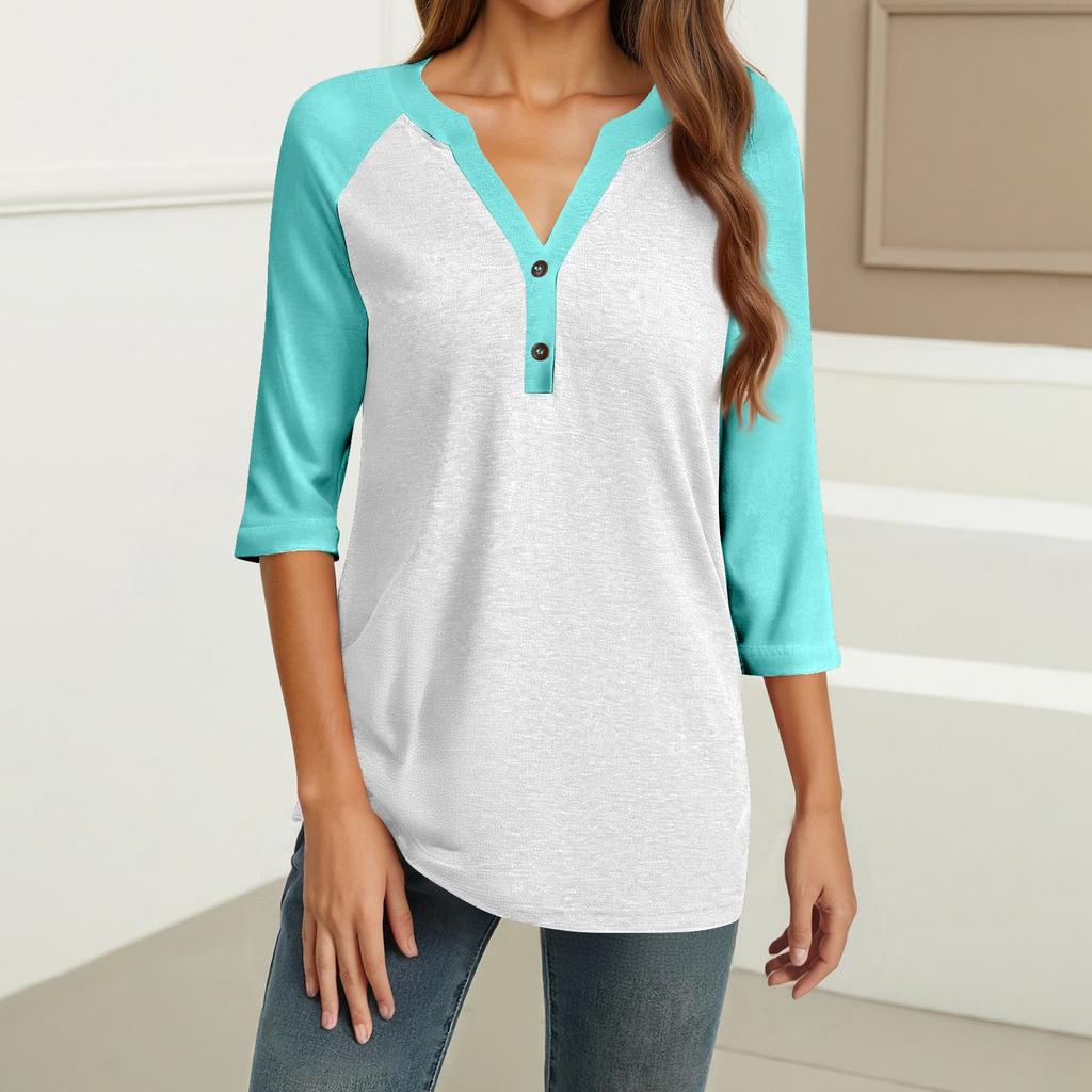 Women's T Shirt Print Button 3/4 Sleeve Daily Weekend Fashion Basic V- Neck Regular Top