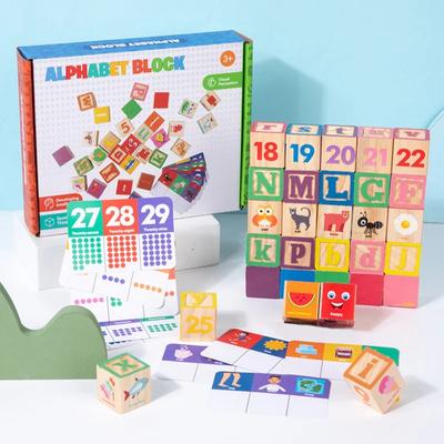 30pcs Children Cartoon Wooden Number Letter Building Blocks Set Montessori Early Educational Learning Toy for Kids Boys Girls