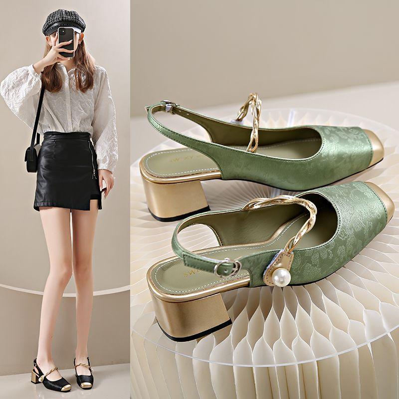 New Chinese Style National Style Baotou Sandals Women's Mid-heel Mary Jane Shoes Summer Temperament Thick Heel High Heel Single Shoes