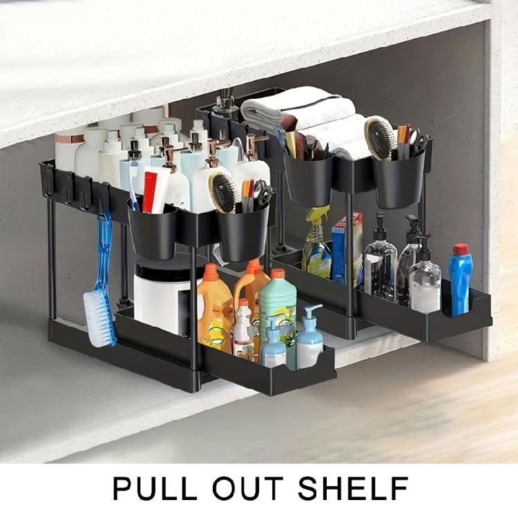 Fashionable Sink Pull Out Drawer Rack 2 Tiers Kitchen and Bathroom Organizers Portable Modern Countertop Storage