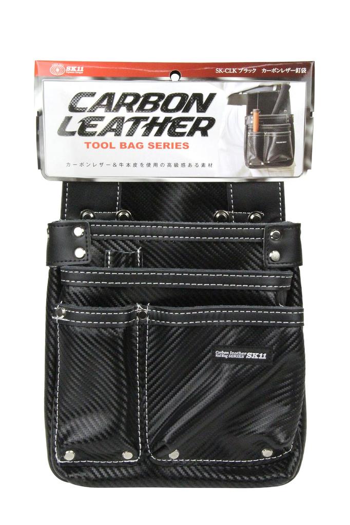 SK11 Carbon Leather Nail Genuine Cowhide Leather with Belt Loop Pouch, Slits, Black, SK-CLK