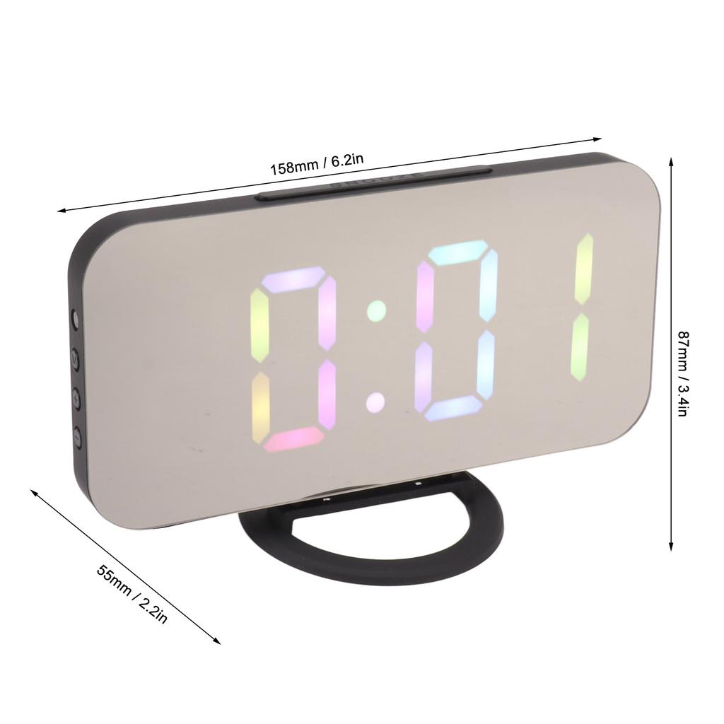 LED Mirror Digital Alarm Clock Large Brightness Colorful RGB Display Beside Digital Clock with Dual USB Ports