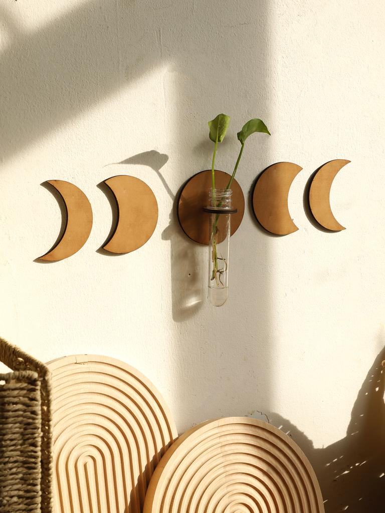 Plant Propagation Station Wall Hanging Moon Phase Home Decorations Propagation Vases for Plants Wooden Stand Hydroponics Plants