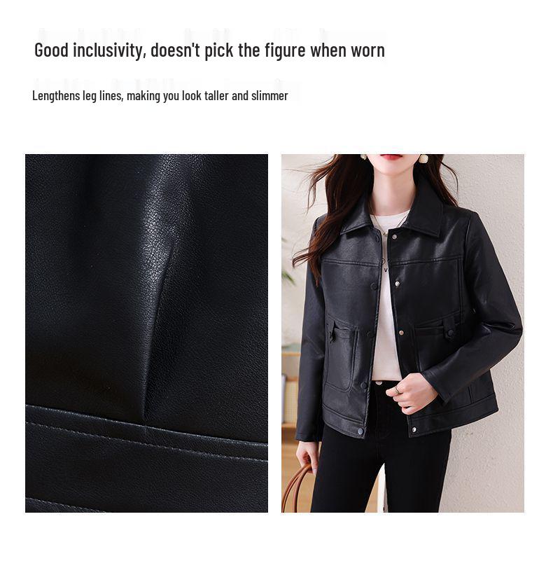 Women's Slimming Chic Motorcycle Leather Jacket - Short Korean Fashion for Spring & Autumn 2025