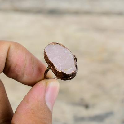 Rose Quartz Rough Ring Electroformed Copper Ring Original Gemstone Jewelry Adjustable Ring Handmade Ring Gift For Mom Electroformed Jewelry