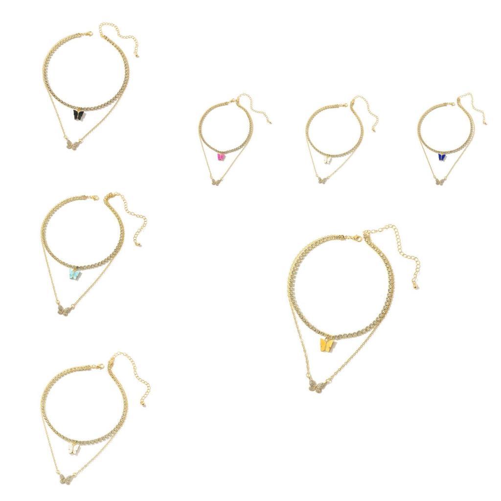 Stylish European Fashion Butterfly Pendant Necklace With Sparkling Rhinestones In Various Colors For Trendy Women