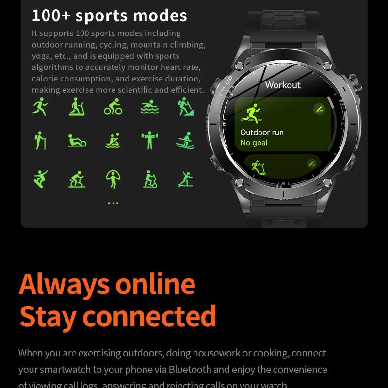 2026 New Men Military Grade Smart Watch GPS 10ATM Waterproof LED Flashlight 730mAh Battery Bluetooth Call Outdoor Sport Fitness Smartwatches