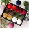12 Stuks Kerst Gestippelde Velvet Omwikkelde Bal Kerstboom Hanger, Geschikt voor Buitenplaats Patio Tuin Huis Vakantiefeest Decoratie