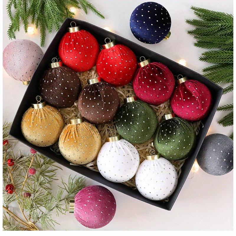 12 Stuks Kerst Gestippelde Velvet Omwikkelde Bal Kerstboom Hanger, Geschikt voor Buitenplaats Patio Tuin Huis Vakantiefeest Decoratie