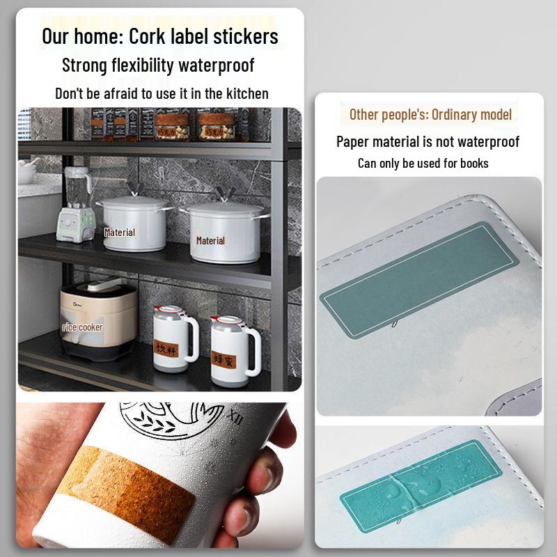 Waterproof Cork Label Stickers: No Residue, Oil-Proof, Self-Adhesive Kitchen Labels