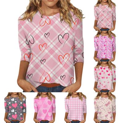 Women's Tops Three-quarter Sleeve Valentine's Day Shirt Round Neck Loose Casual Shirt