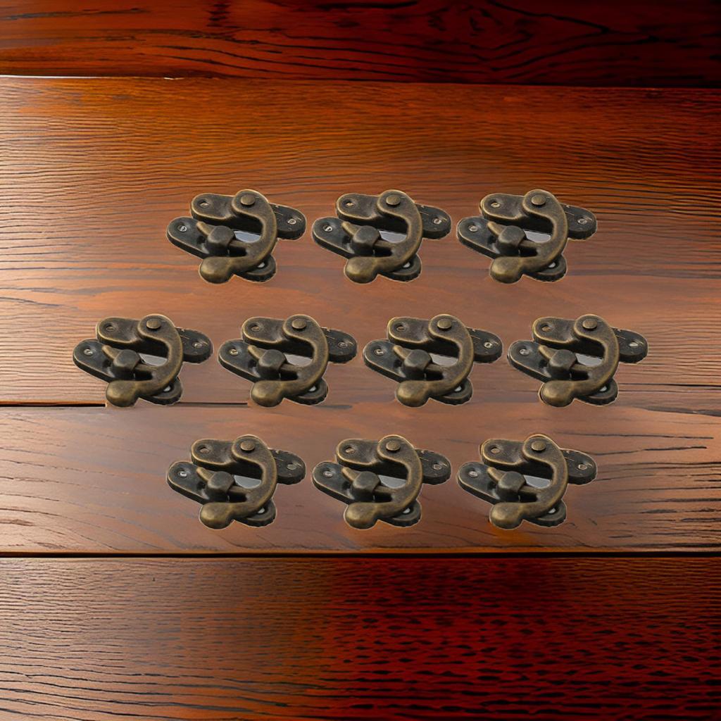 Mini Antique Bronze Wood Box Latch Clasp Lock 10 Pieces with Screws Right Hook for Jewelry Boxes Toolboxes and Storage Boxes