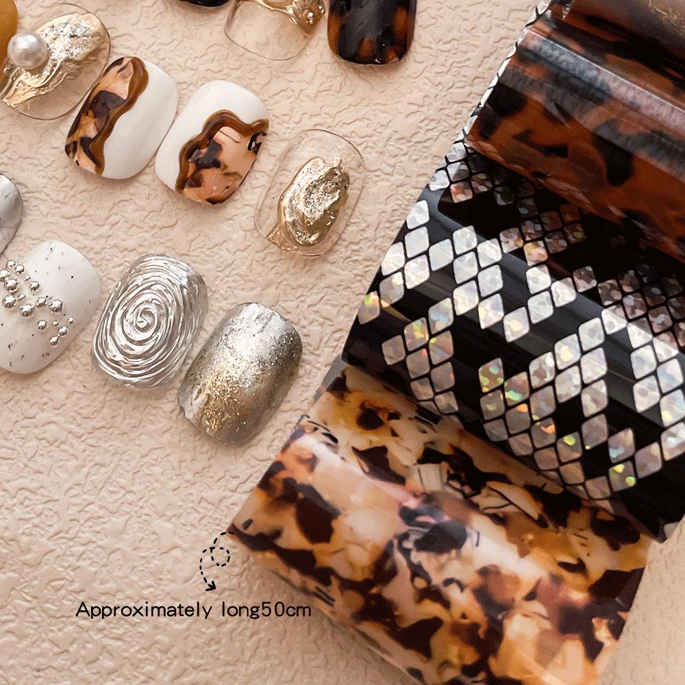 Amber Snake Nail Transfer Stickers: Autumn/Winter Retro Style with Irregular Texture Pattern