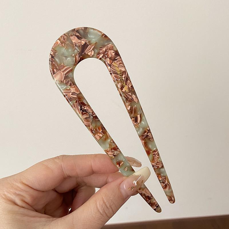 Fashion Marble Print U-Shaped Hair Fork Acetate Geometric Hair Clip Stick For Bun Maker Women Girls DIY Vintage Hairstyle Tools
