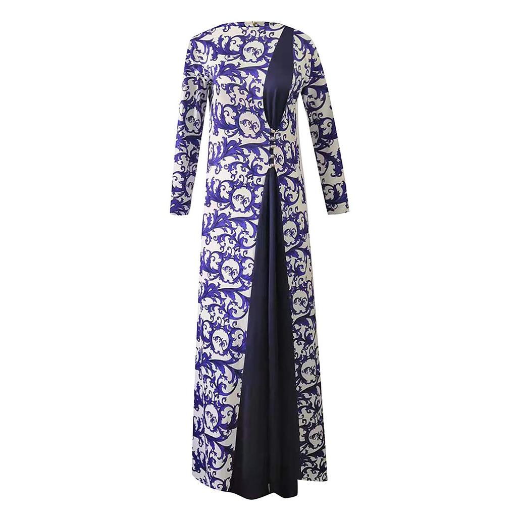 Women Dubai Arabian Floral Print Long Dress Muslim Dress Islamic Long Dress