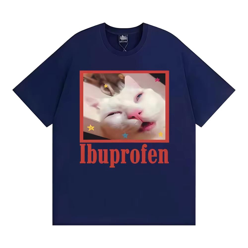 Lbuprofen Cat Meme Funny Graphic Tshirt Unisex Women Harajuku Fashion High Quality Summer T Shirts Casual Oversized Cotton Tshirt