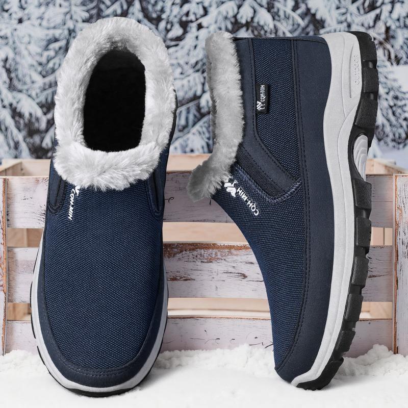 Men's Winter Fleece Lined Slip-On Fabric Shoes, Soft Sole Cold Resistant Casual Outdoor Shoes for Elderly Dads
