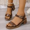 Fashion Fashion Square Toe Women' Sandals Summer 2025 Ankle Buckle Thick High Heels Sandalias Mujer Pu Leather One Strap Sandals Woman