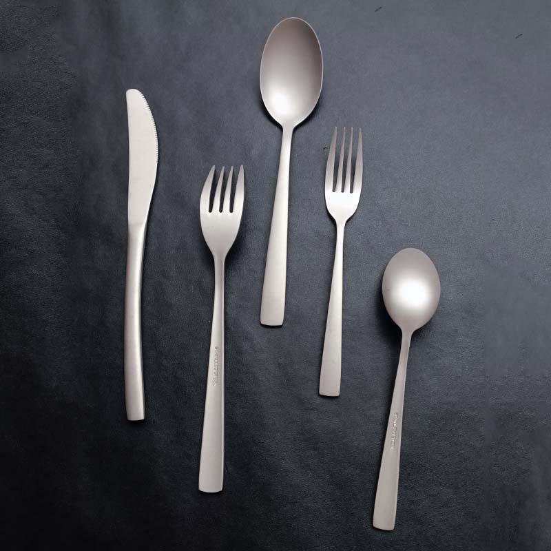 Stainless Steel Knife, Fork, Spoon, Titanium Purified Square Handle, Household Western Tableware, Steak Knife and Fork, Teaspoon Salad Fork Five-piece