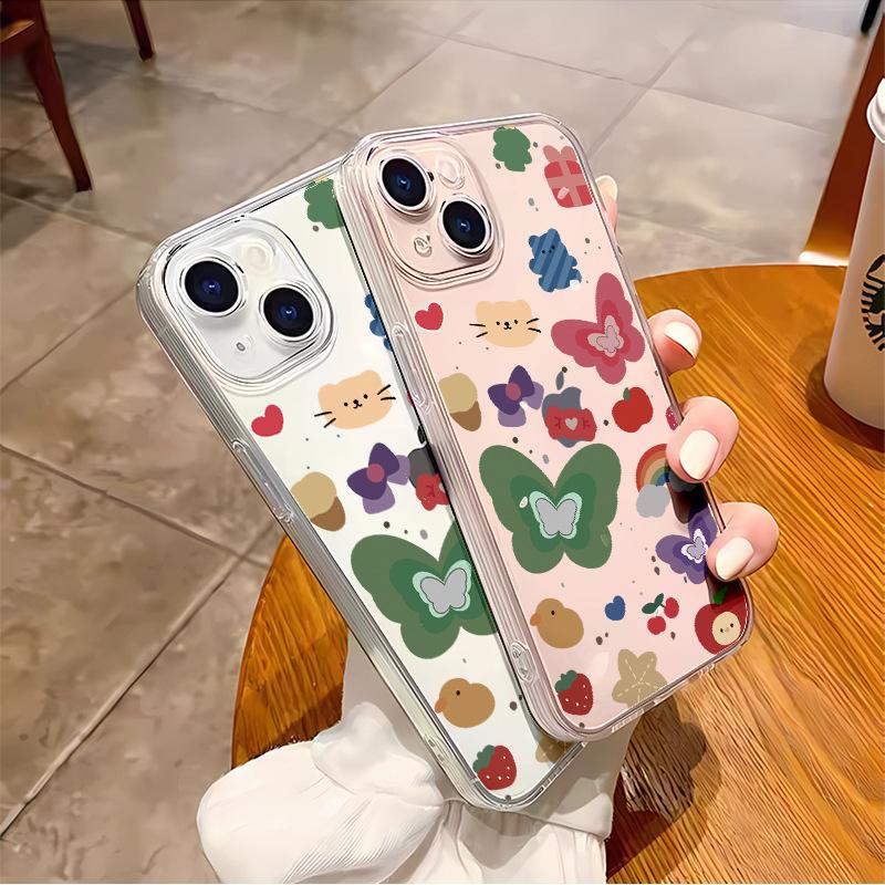 Painted Illustration Butterfly Rainbow Suitable for Apple 16promax Mobile Phone Case 17 Fine Hole All-inclusive Iphone12 Transparent