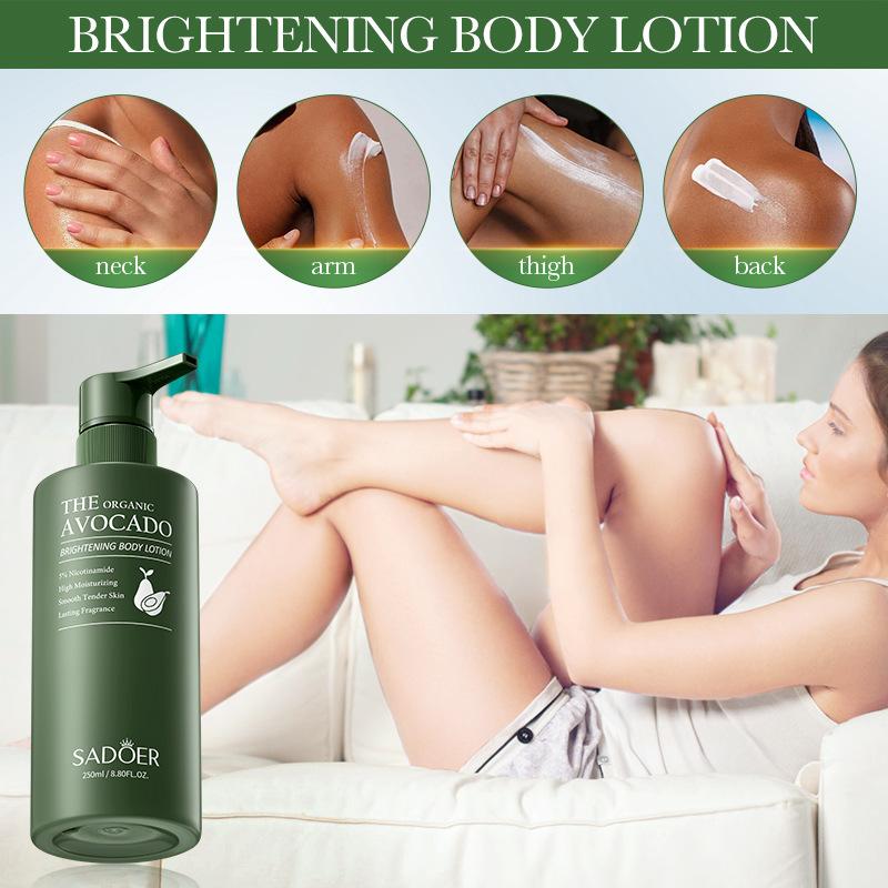 250g/8.80fl.oz Avocado Moisturizing And Brightening Body Lotion With 5% Niacinamide For Firming, Smoothing, And Delicate Skin.