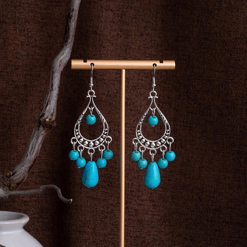 Tibetan Ethnic Bohemian Tassel Turquoise Earrings