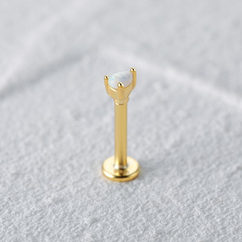 Pure Silver 925 Opal Flat Head Piercing Jewelry Classy Perforated Threaded Ear Bone Nail Ears