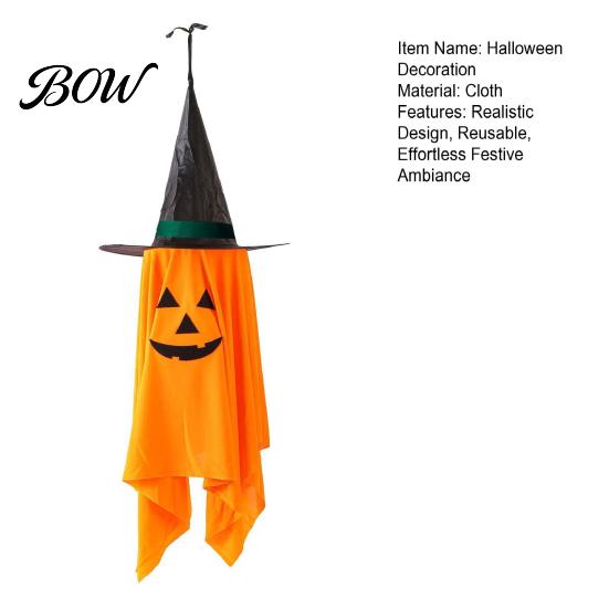 Scary Theme Party Props Cute Halloween Hanging Decor, Pumpkin Ghost Pendant with Realistic Pattern Festival Supplies Wizard Hat, Spooky Witch Ornament
