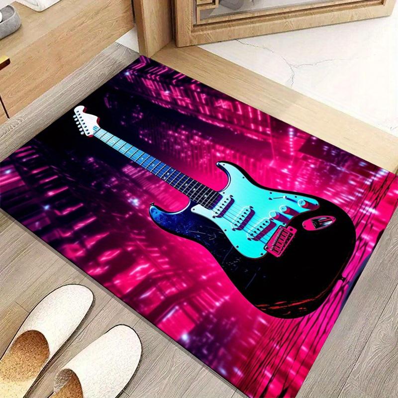 Коврик для пола Кристаллический вельвет Принт гитары Противоскользящий ковер Коврик для пола - Яркий дизайн электрогитары, Полиэстер, Большой размер 50x80cm