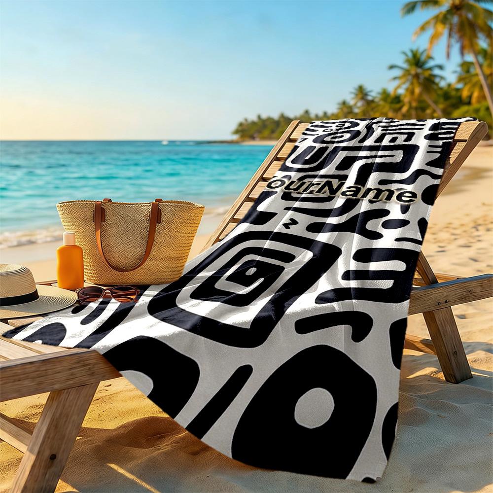 Ethnic Tribal Patterns Customize Text Beach Towel Super Soft Microfiber Quickdry Fabric Perfect for Traveling Yoga Camping and Swimming
