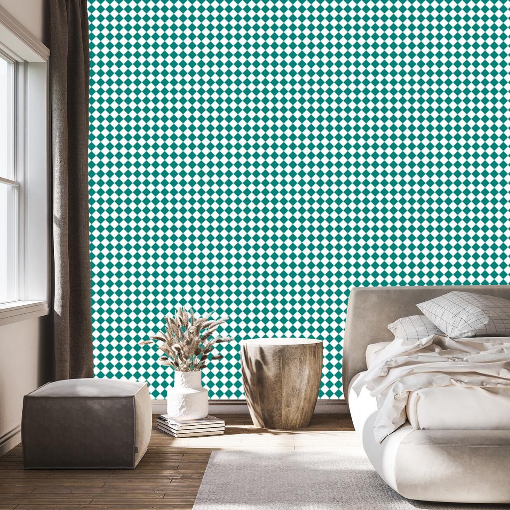 Geometric Diamonds Wallpaper Turquoise and White for Living Room and Bedroom 50x1000