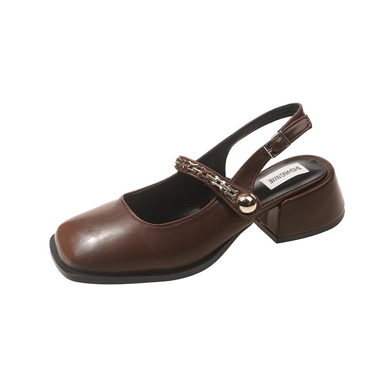 African Woman Shoe Mary Jane Summer High Heels Chunky Sandals Navy Blue Pumps Sweet 2024 Burgundy Straps Lolita Closed Black Bei