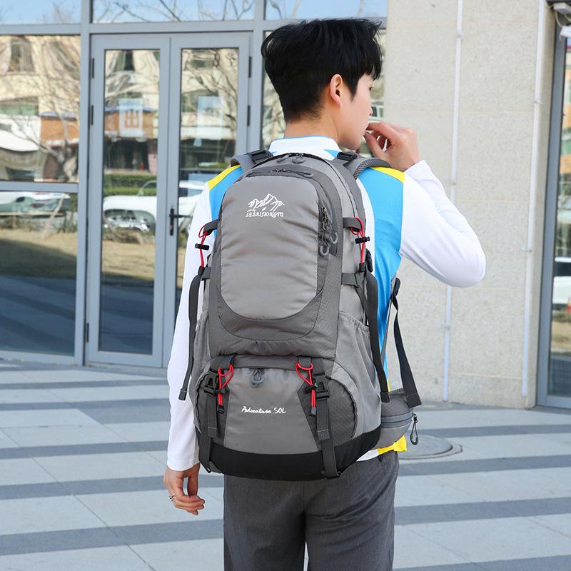 Men's Large Capacity Mountaineering Backpack with Steel Frame and Rain Cover for Outdoor Sports