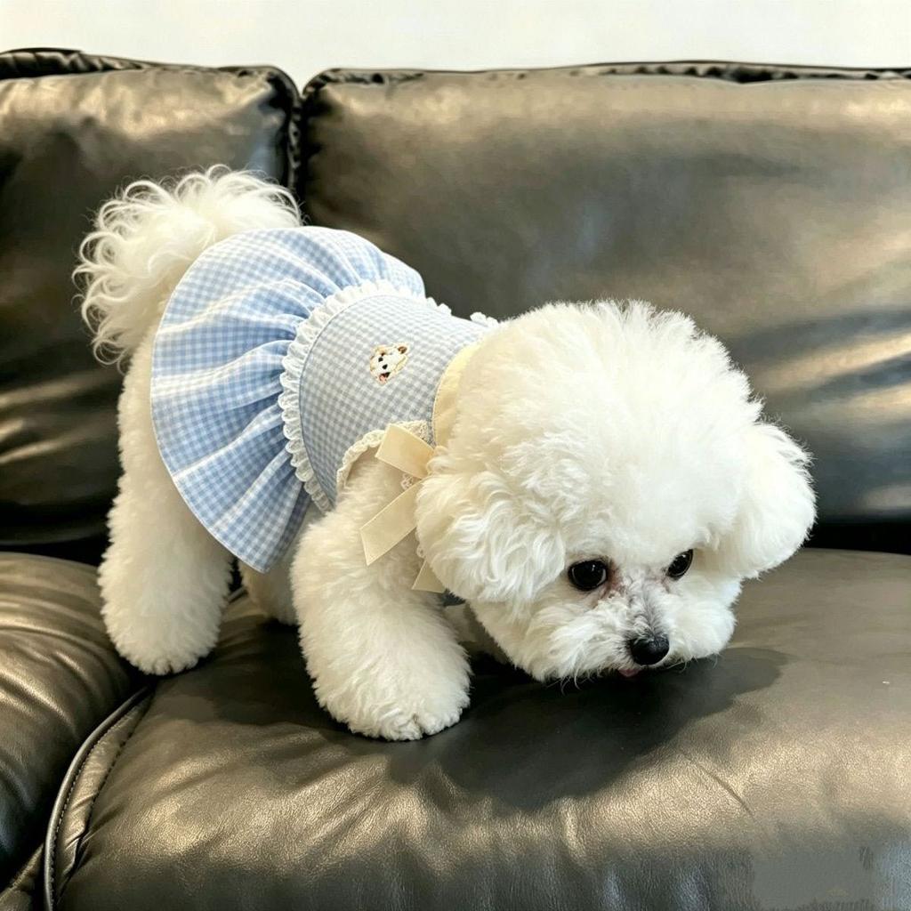 Cute Pet Products Checkered Bow Strappy Dog Dresses Pet Spring Lightweight Dog Cat Teddy Bear Summer Clothing Dogs Accessories
