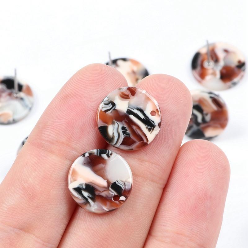 Neue Mode, Schildpatt-Steckohrringe, Acetat-Acryl-Steckohrringe für Damen, Runde Kreisstecker, Boho, Ohrring-Komponenten, 15mm