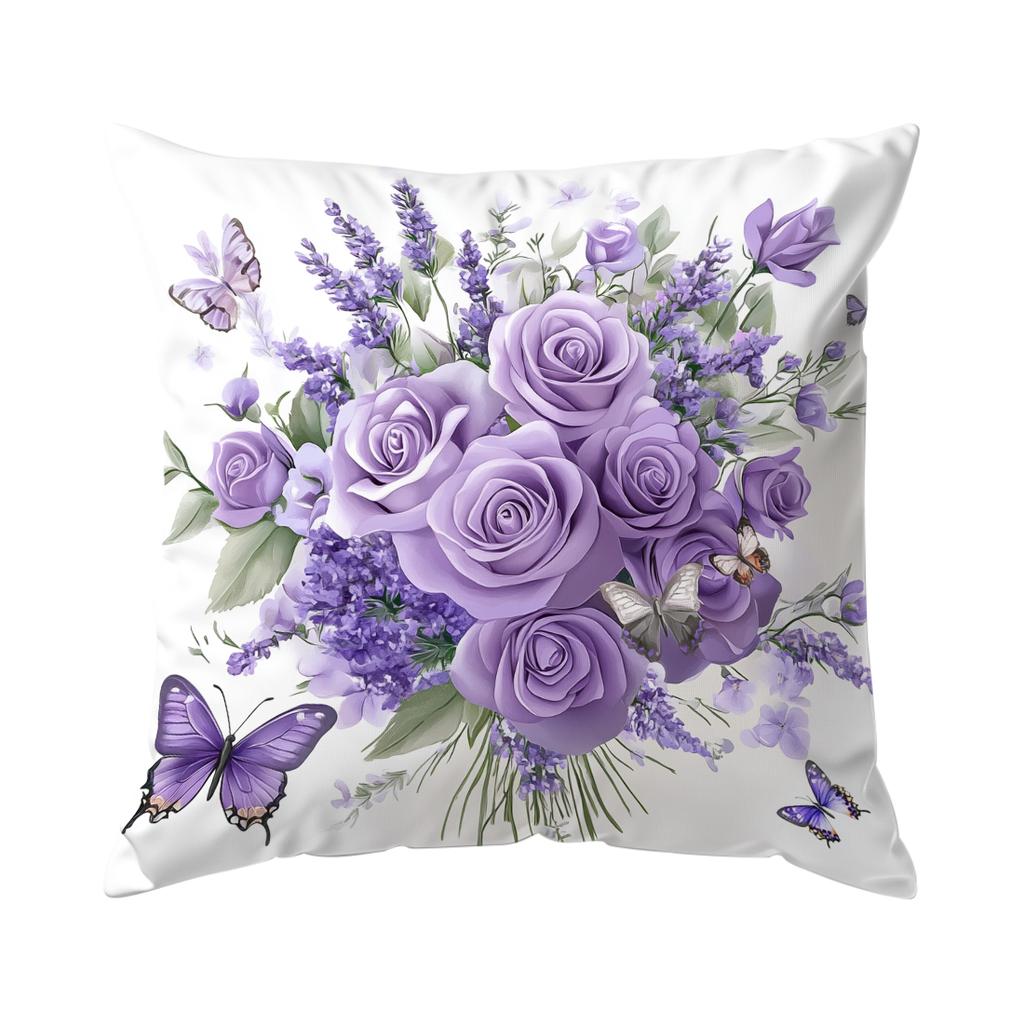 Purple Lavender Rose Cushion Cover Bedroom Car Home Sofa Decorative Pillowcase Vintage Throw Pillow Case