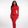 Women's Elegant Rhinestone Round Neck Slim Fit Evening Dress
