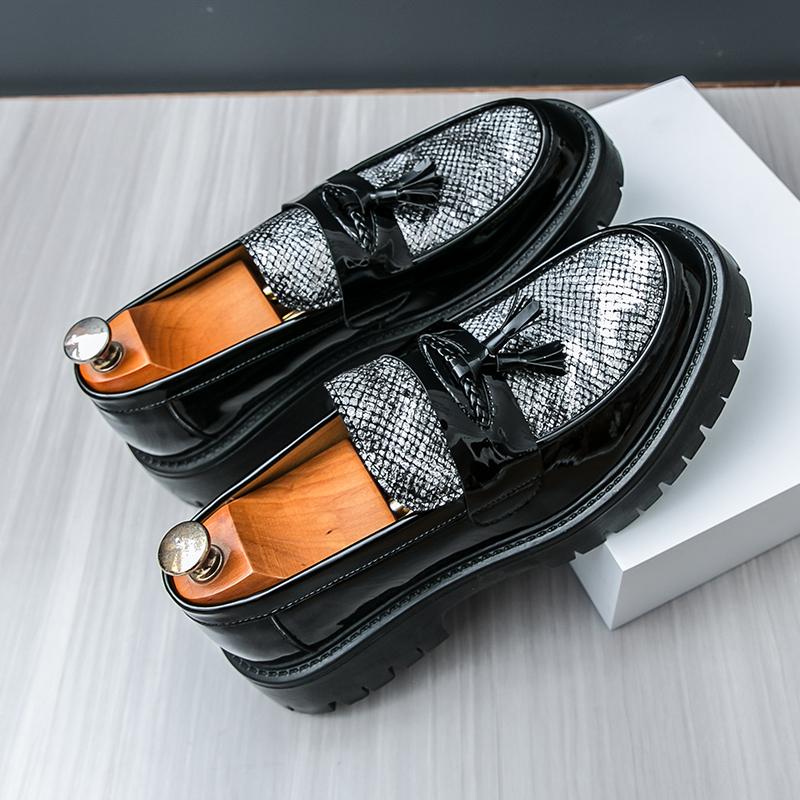 

Модная деловая мужская обувь на танкетке, с бахромой, мужская легкая удобная обувь на толстой подошве, модная кожаная обувь для мужчин 46 чёрный