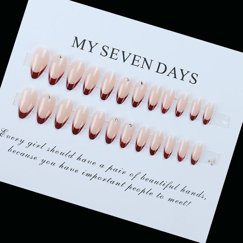 Teardrop Burgundy French Blush Handmade Removable False Nail Tips