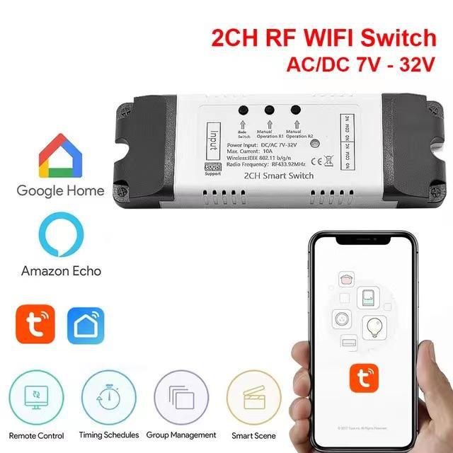 Tuya Single-Channel Smart WiFi Switch Module, 5V/12V, Inching & Self-Locking, Alexa Compatible