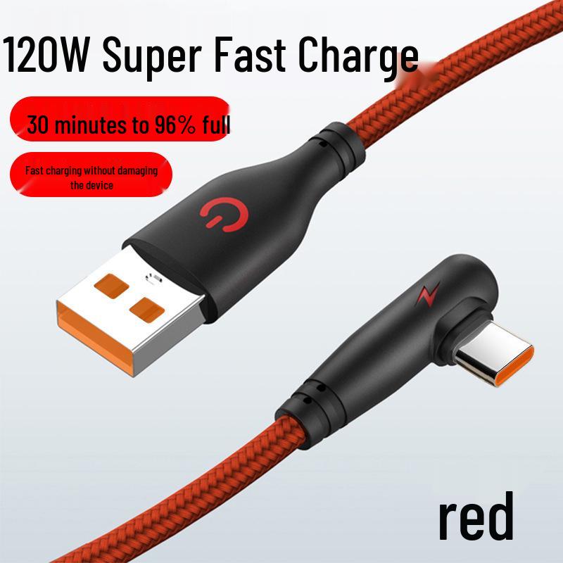Braided 120W Super Fast Charging Type-C Elbow Cable for Huawei, Vivo, Oppo, and Honor 6A Flash Charge