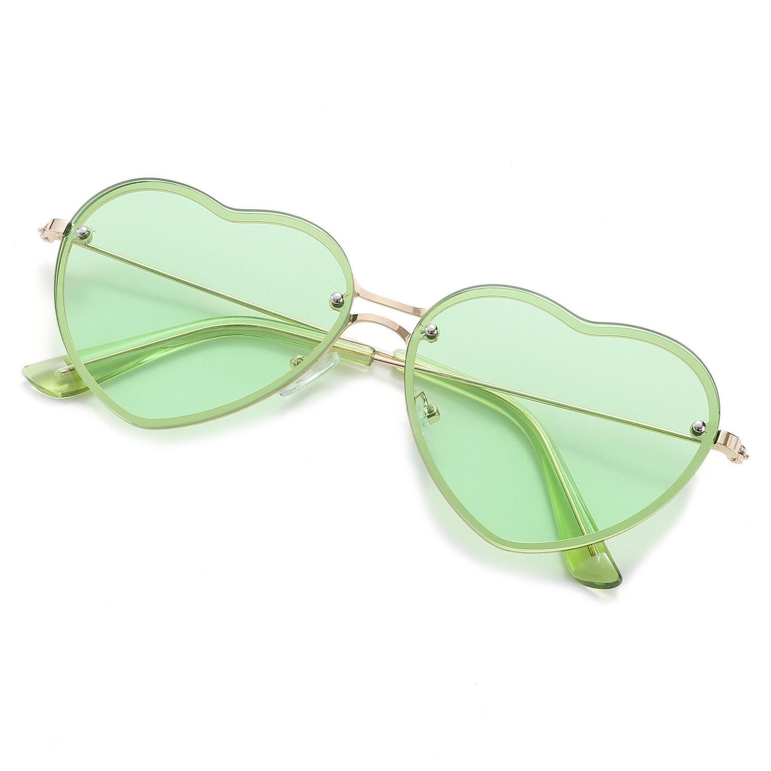 

UV Protection Heart Glasses Prom Pink Hippie Sunglasses Heart-Shaped Sunglasses Rimless Sun Glasses Green