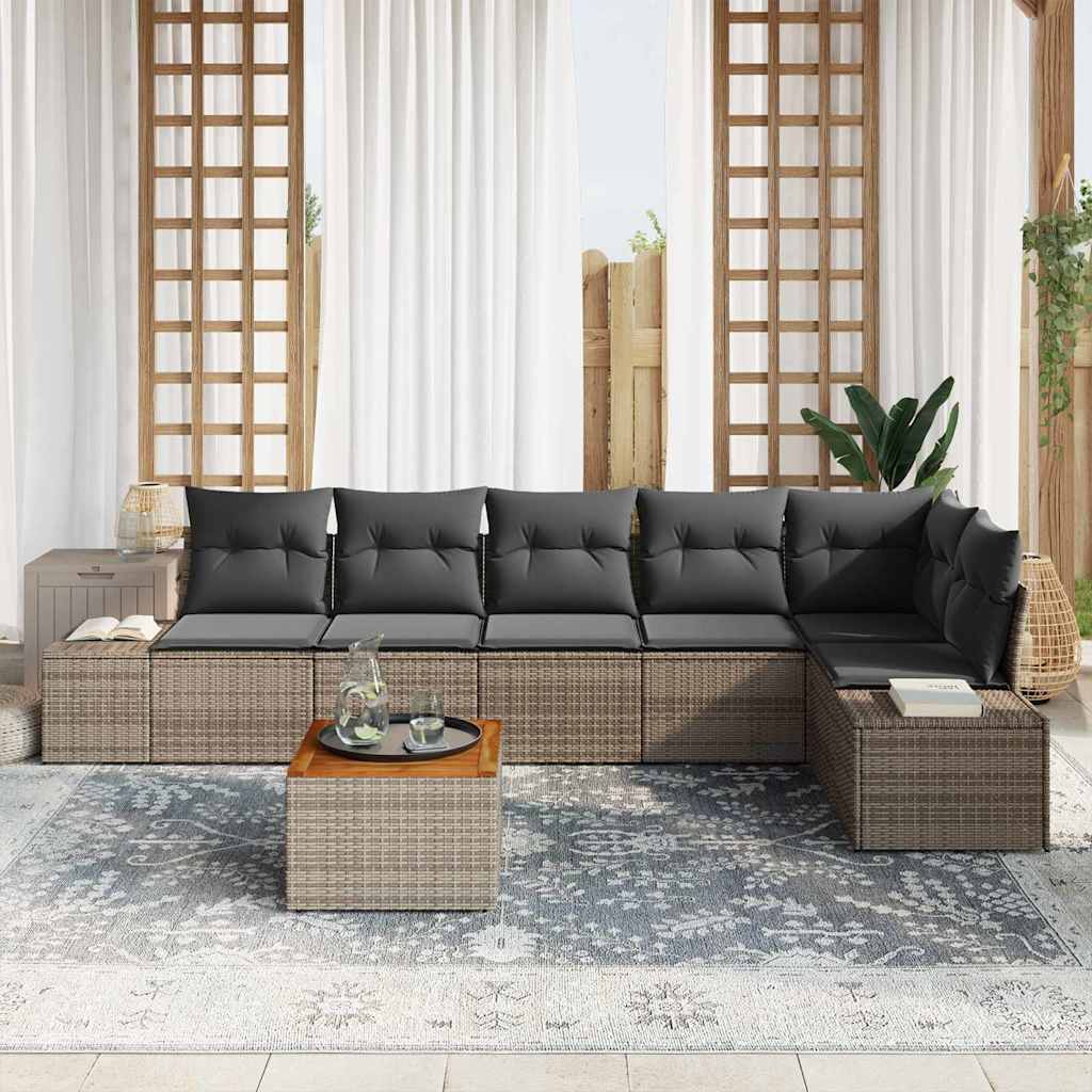 7 Piece Grey Garden Sofa Set with Cushions