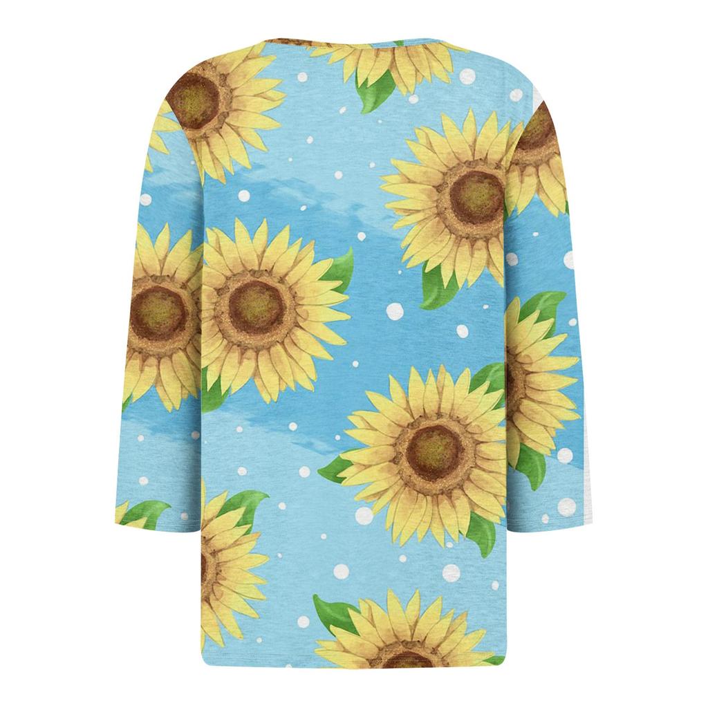 Women's T Shirt Tee Print Button 3/4 Sleeve Daily Weekend Fashion Basic V- Neck Regular Top