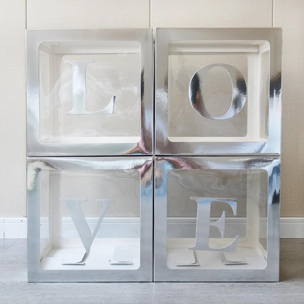 4PCS Transparent Balloon Box Birthday Surprise Box Proposal Advertisement Party Layout Cyber Red BABY Letter LOVE Box