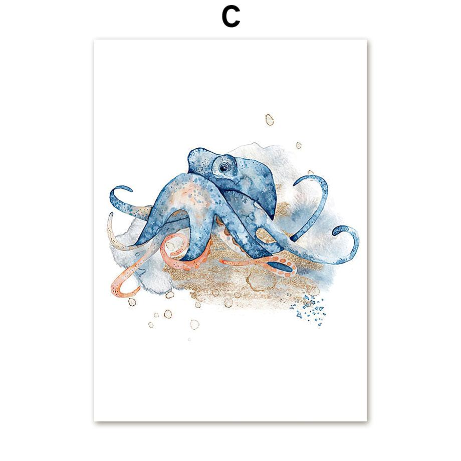 

Морской конек, осьминог, манта, кит, медуза, настенное искусство, холст, картины, скандинавские постеры и принты, настенные картины, декор детской комнаты для малышей 21x30cm No Framed